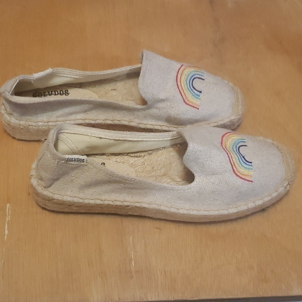 Soludos Rainbow Embroidered Canvas Platform Espadrilles Size 6